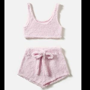 Crop Plush Tank Top & Knot Front Shorts PJ Set